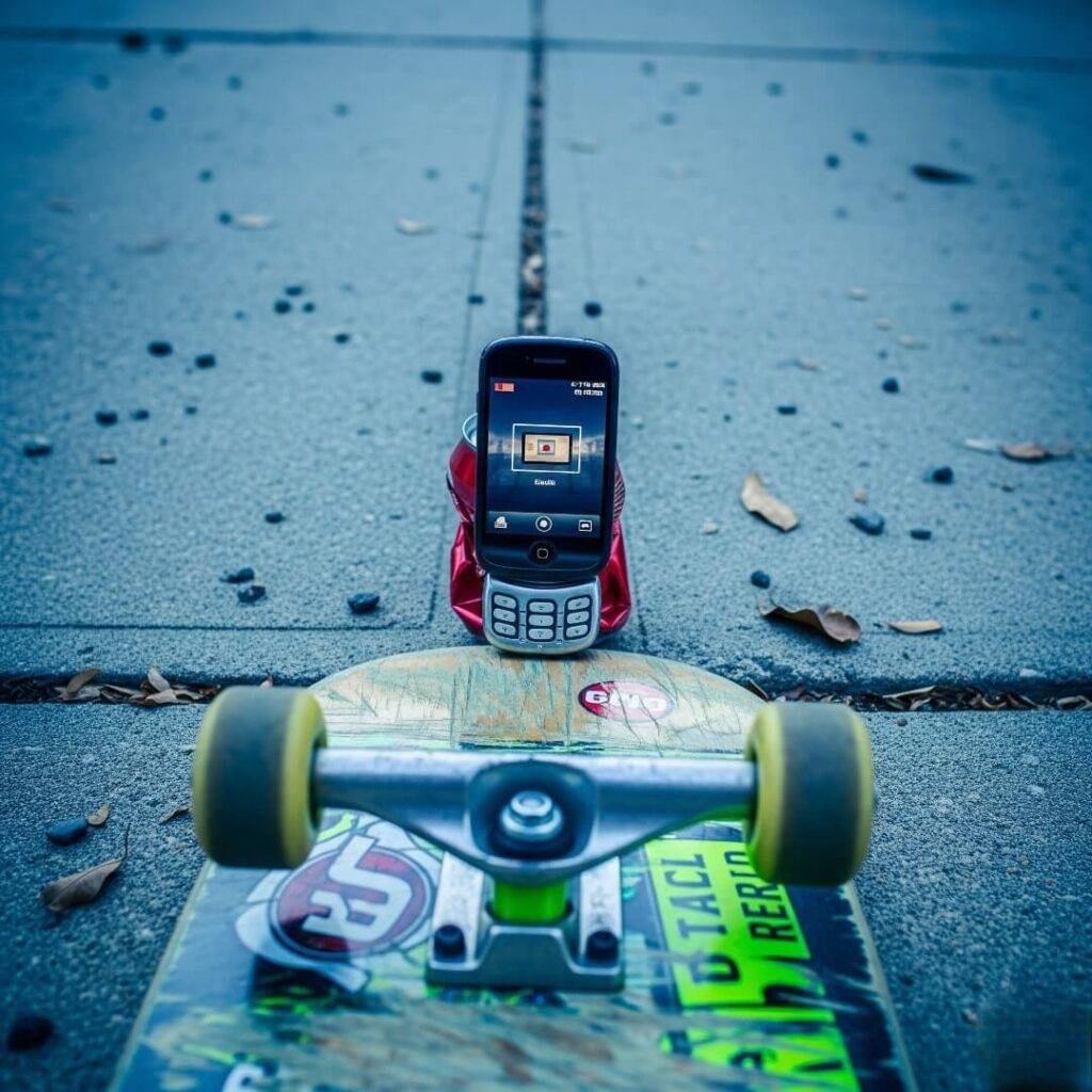 A gritty, low-angle image of a beat-up skateboard on a driveway