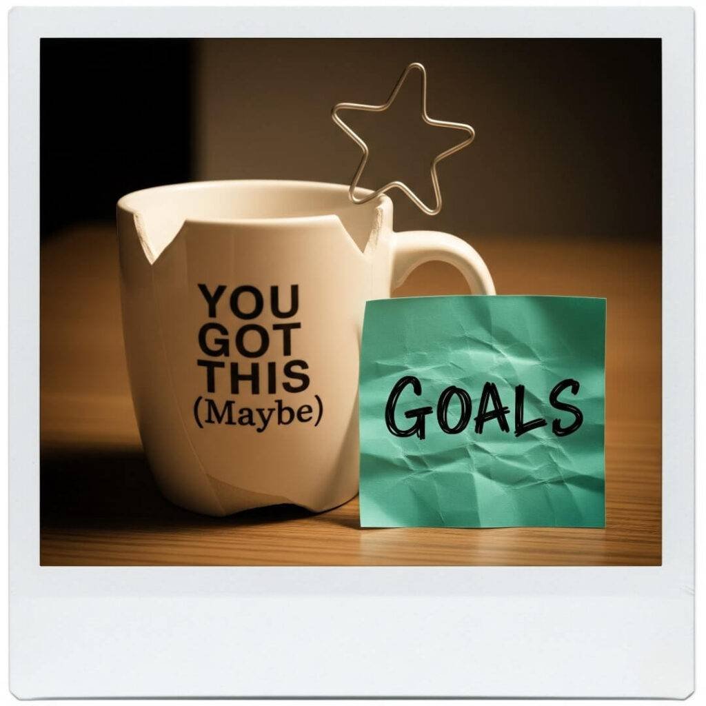 A Polaroid-style photo of a chipped coffee mug