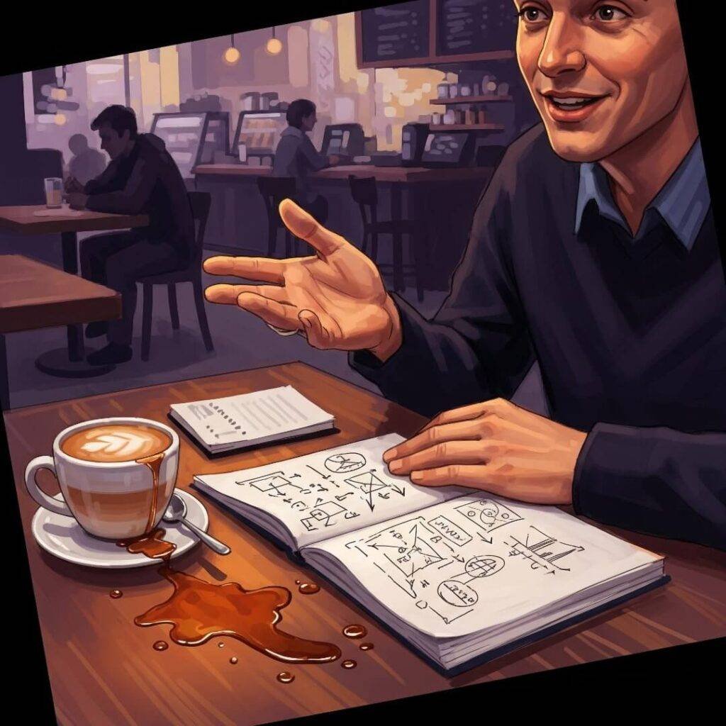 A digital painting of a person in a coffee shop