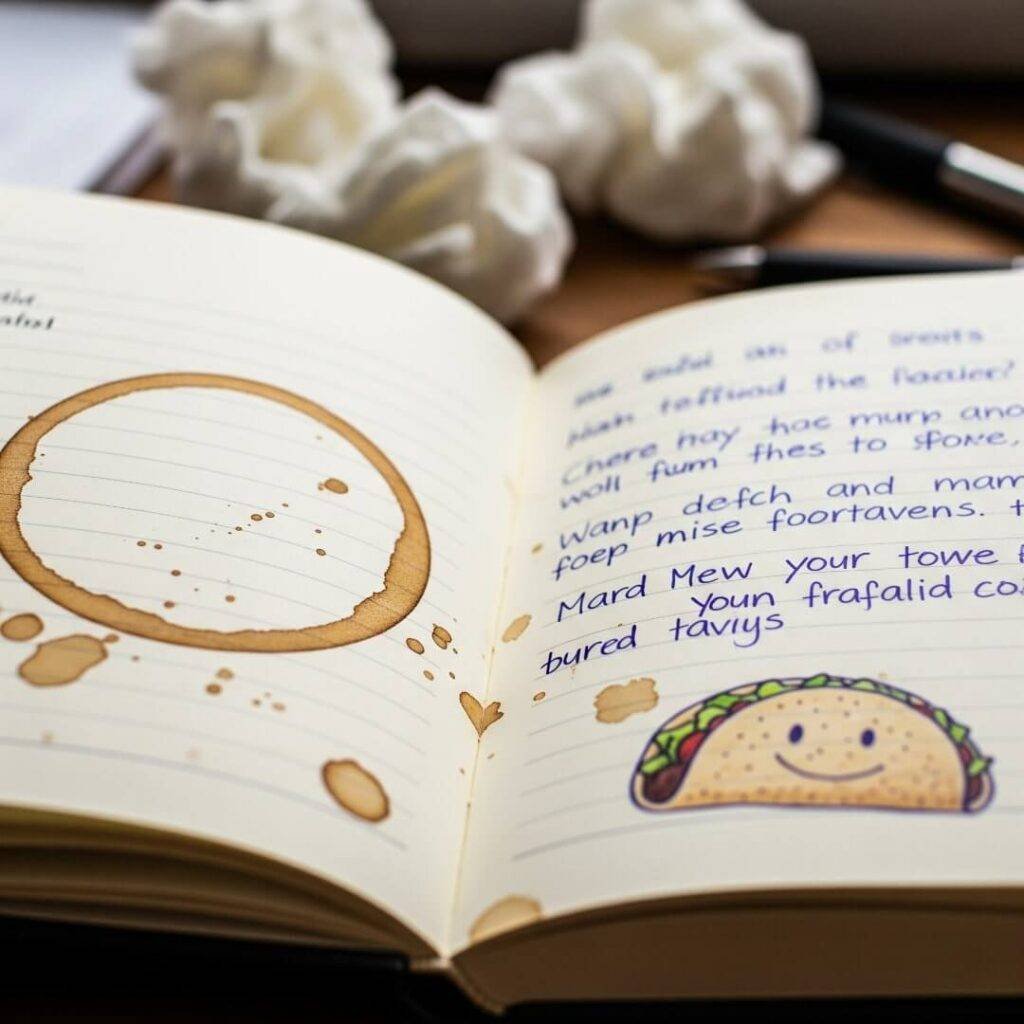 My journal, where self-improvement ideas crash into my bad doodles.