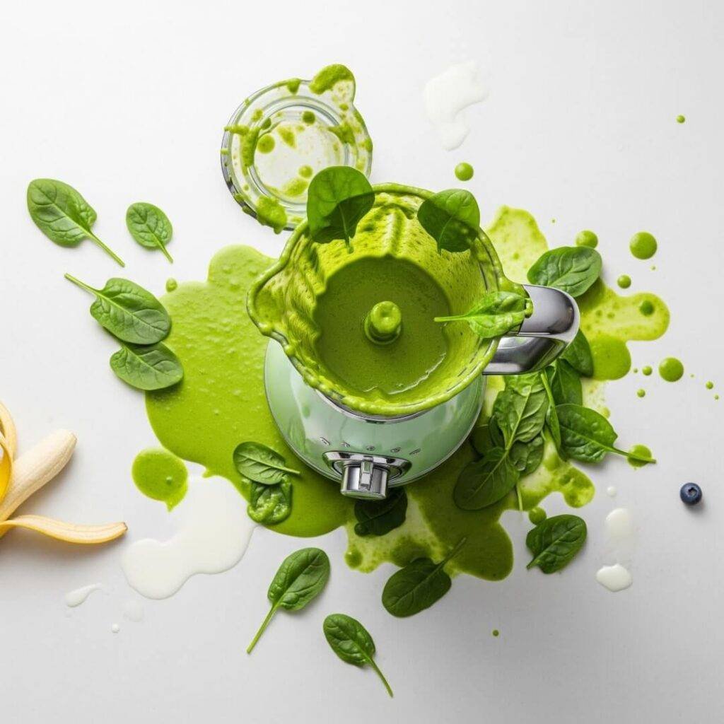 A top-down view of a kitchen counter with an overflowing