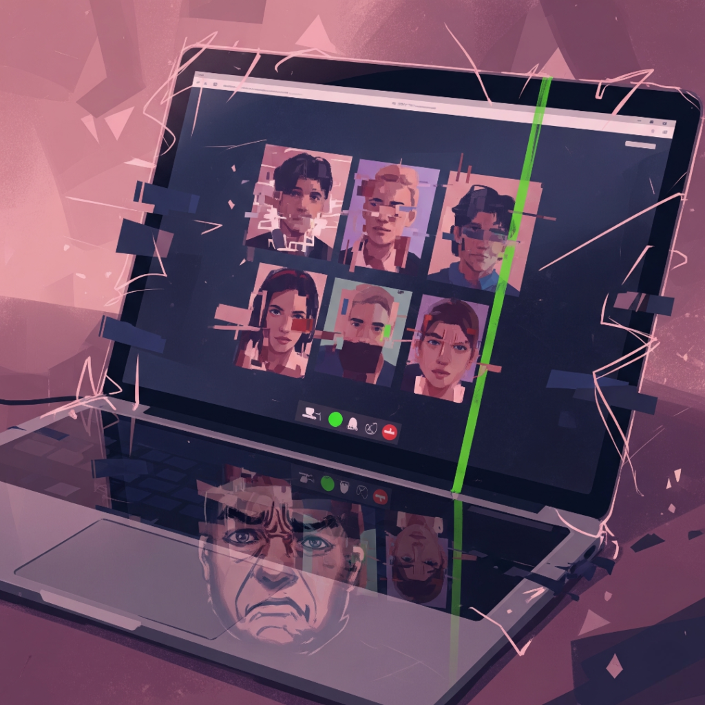 An impressionistic digital painting of a laptop screen showing