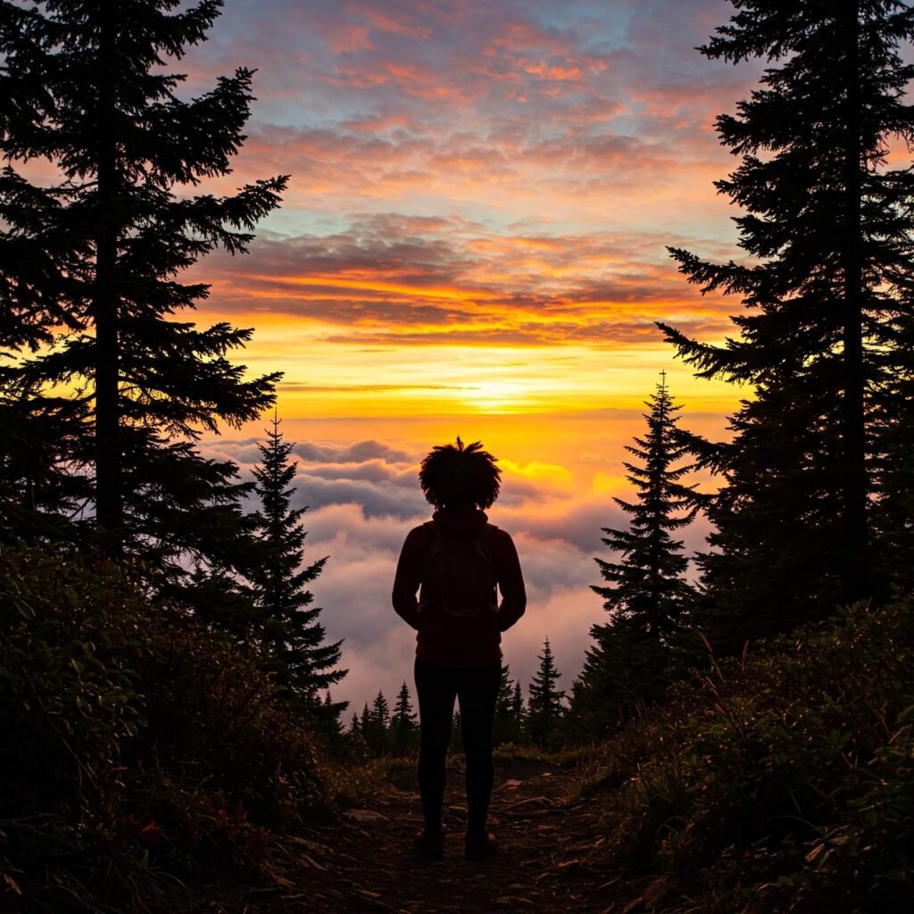 onfident sunrise mountain silhouette