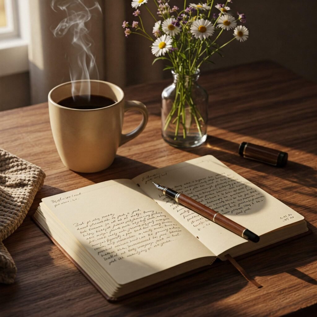 Cozy journal coffee flowers