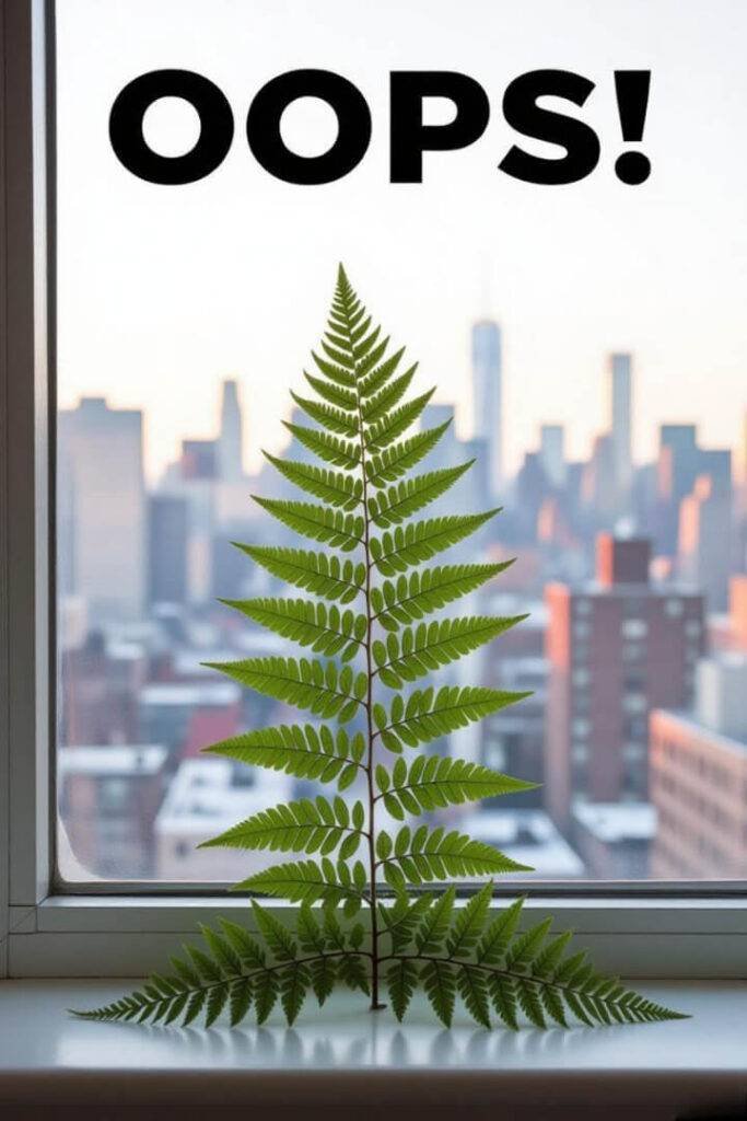 Tilted shot of dead fern on windowsil