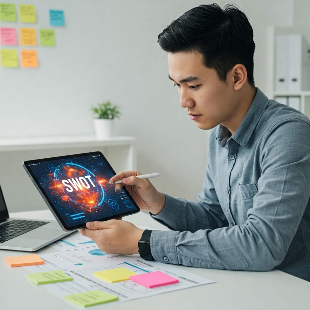 SWOT Analysis on Tablet in Modern Workspace