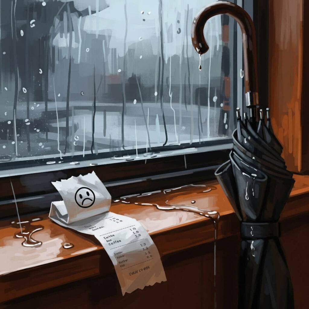 An impressionistic digital painting of a crumpled coffee shop receipt
