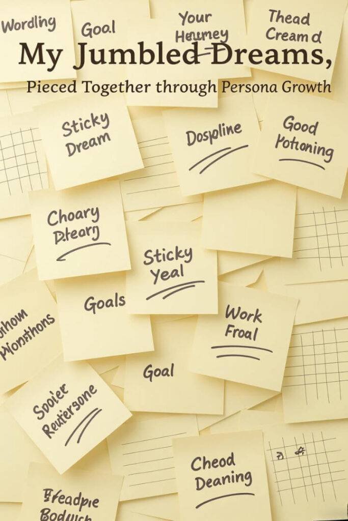 Messy pile of sticky notes with scribbled goals