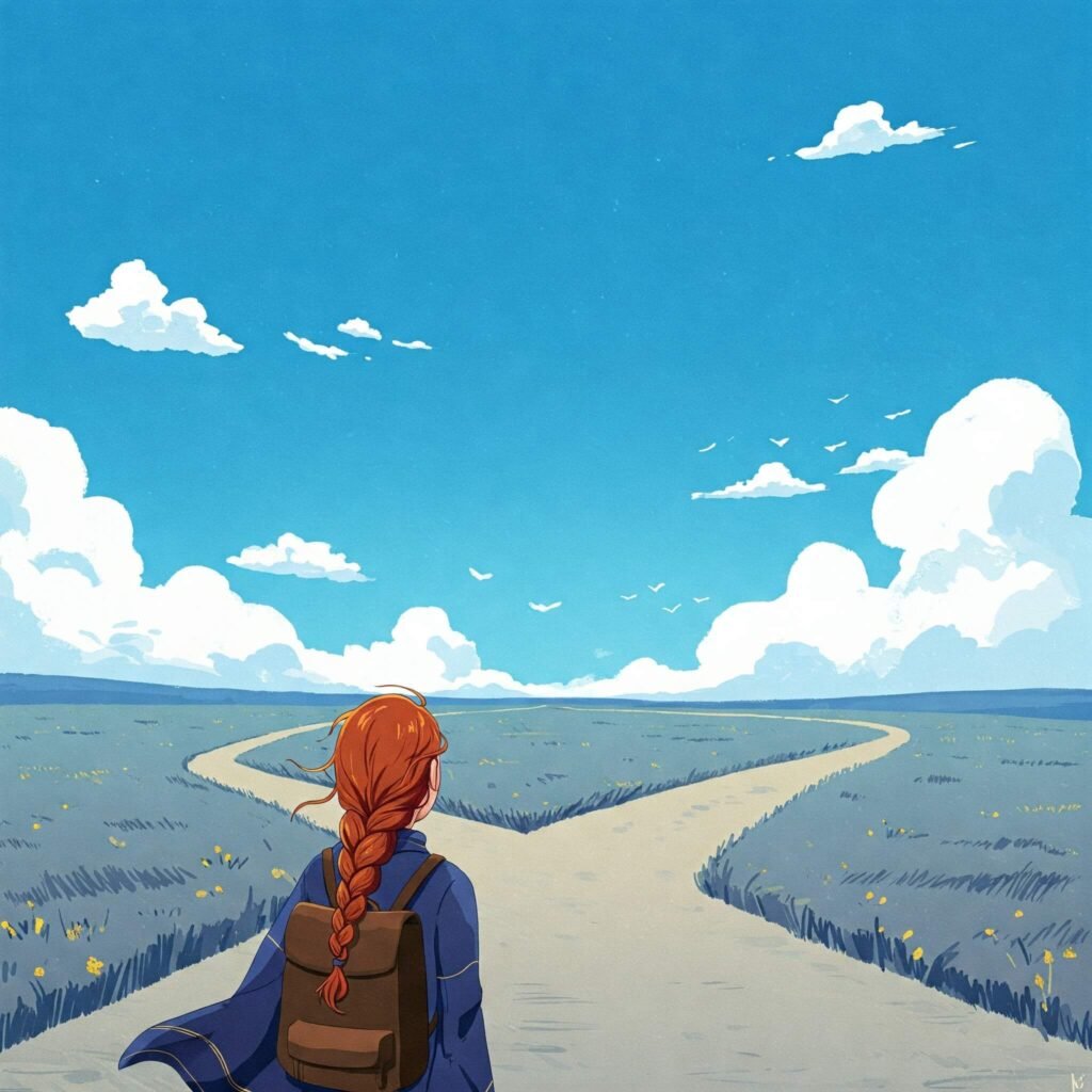 Person at a crossroads, contemplating choices