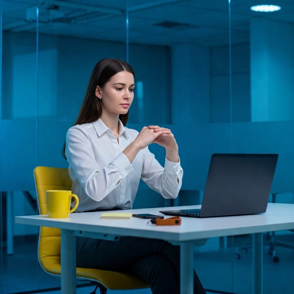 Person practicing box breathing at desk