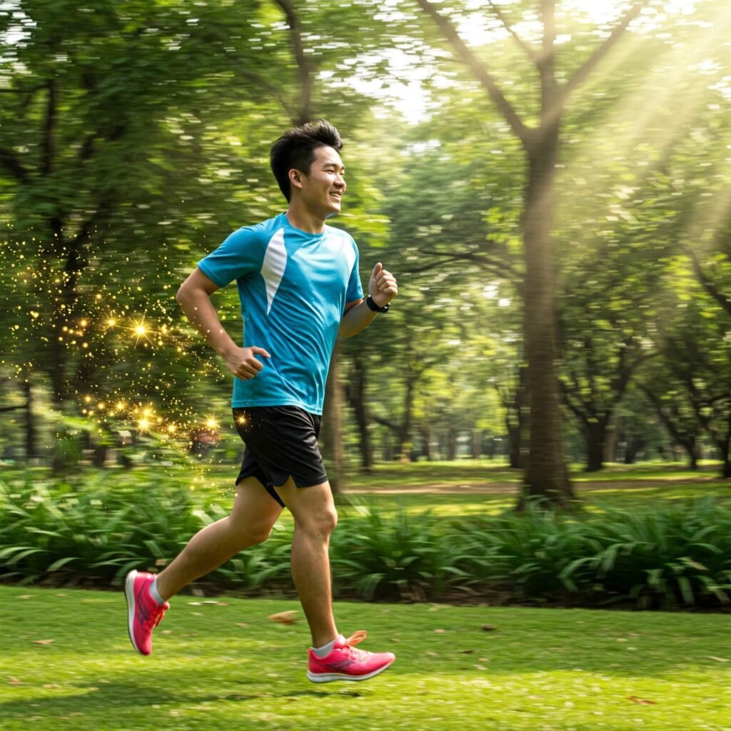 Joyful jog in sunny park
