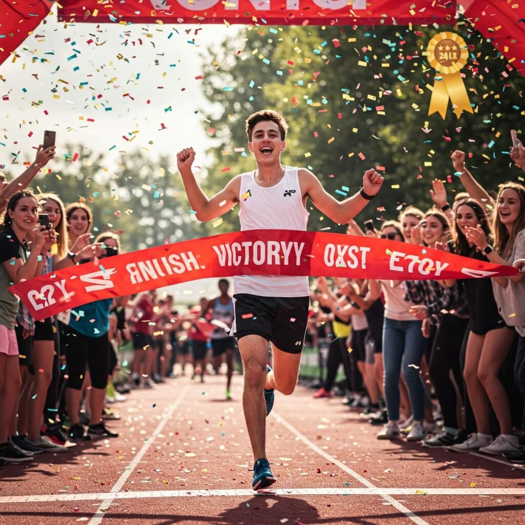 Victory at the finish line.