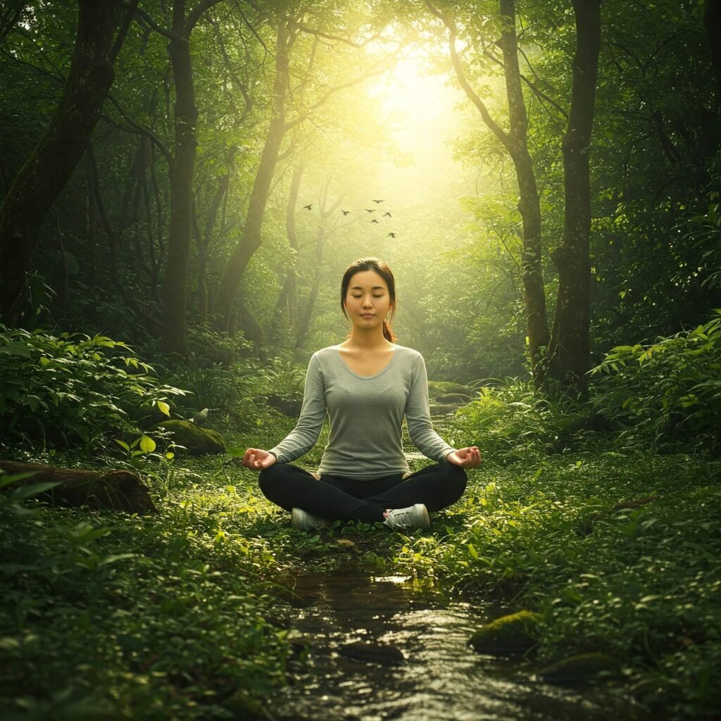 Forest meditation sunlight