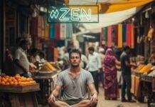 The Surprising Mental Health Benefits of Daily Mindfulness Man meditating in a hectic Indian market.