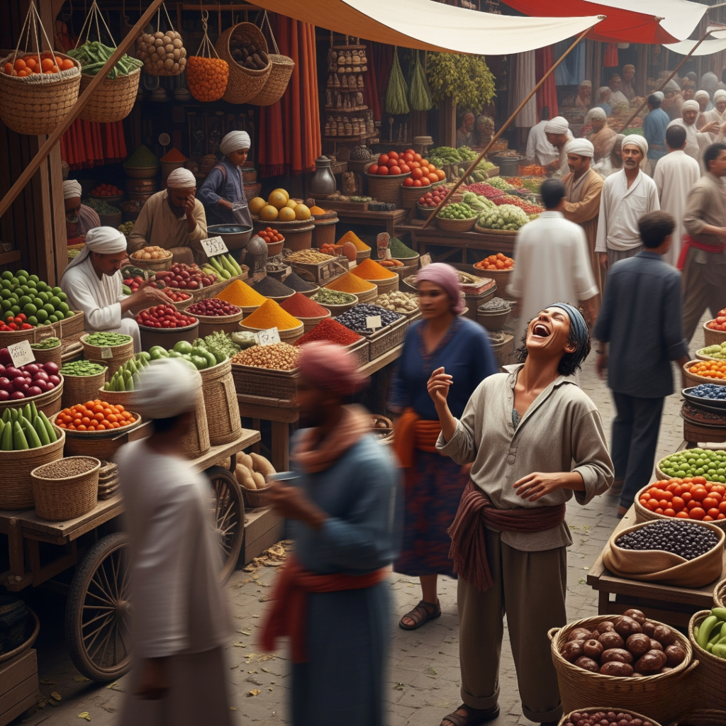 Delhi market chaos, figure laughs, overcoming adversity.

