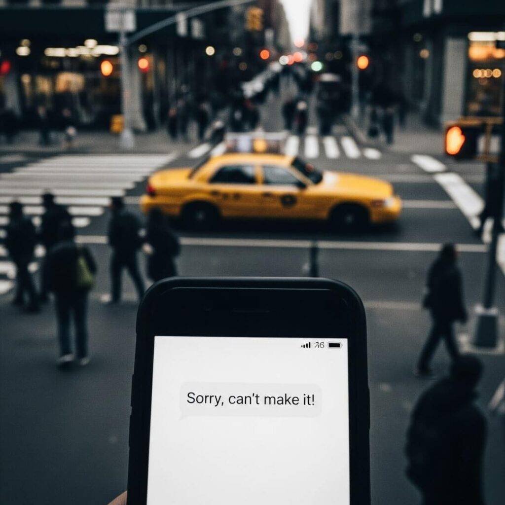 A hand holding a phone screen that shows a text message