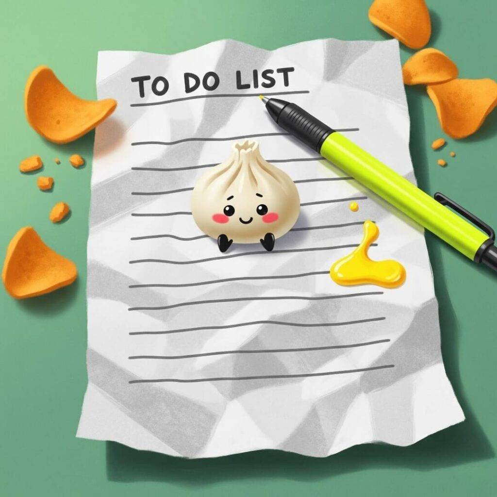 A high-resolution image of a crumpled to-do list with a leaking