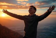 The Secret to Unlocking Your Full Potential Through Personal Grow Person standing on mountaintop at sunrise with arms