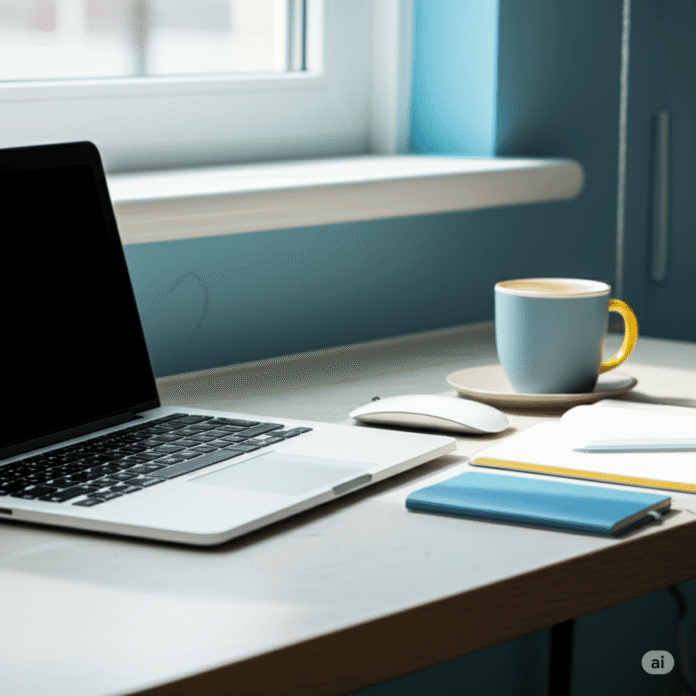 Clean Desk Laptop Planner Coffee