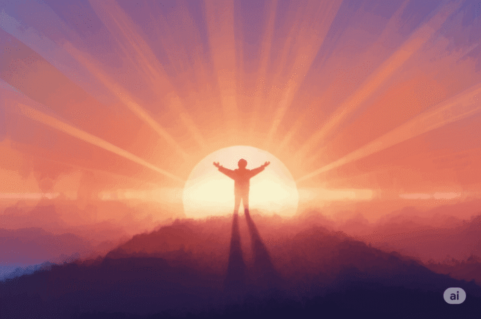 Sunrise silhouette open arms