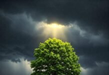 The Art of Resilience: Thriving in Tough Times Lone tree in stormy landscape, symbolizing hope and strength