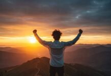 10 Quotes About Overcoming Adversity That Hit Deep Triumphant figure on mountain peak at sunris