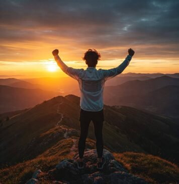 10 Quotes About Overcoming Adversity That Hit Deep Triumphant figure on mountain peak at sunris