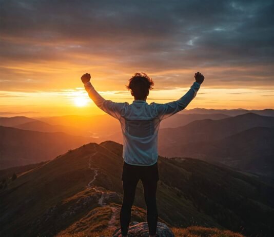 10 Quotes About Overcoming Adversity That Hit Deep Triumphant figure on mountain peak at sunris