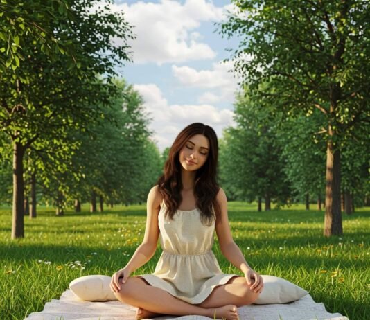 How to Practice Mindfulness in Just 5 Minutes a Day Person meditating peacefully in a lush park with soft sunlight