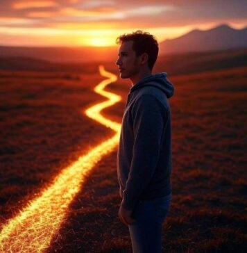 10 Powerful Habits to Accelerate Your Personal Development Journey Person standing at a crossroads with a glowin
