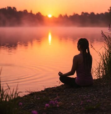 Mindfulness for Beginners: A Simple Guide to Get Started Tranquil sunrise lake meditation.