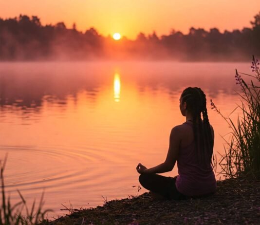 Mindfulness for Beginners: A Simple Guide to Get Started Tranquil sunrise lake meditation.