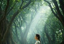 The Science Behind Stress and How to Beat It Naturally "Person meditating in forest with sunlight"