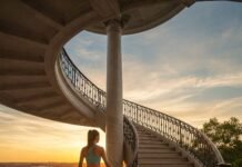 How Small Changes Lead to Massive Self-Improvement Person Looking Up Stairs Sunrise