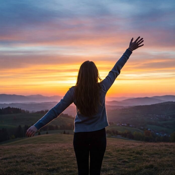 Sunrise freedom on a hill.