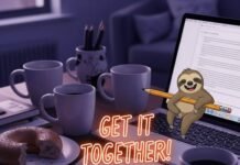 The Psychology of Productivity: Why You Procrastinat A high-resolution photo of a chaotic desk with coffee mugs,