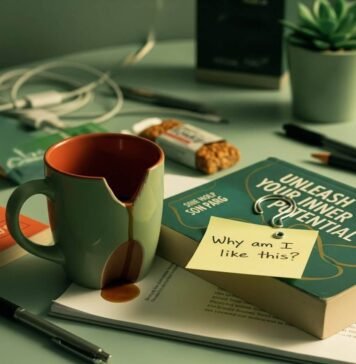 Is Life Coaching Worth It? A Deep Dive into the Benefits Cluttered Brooklyn desk with coffee, book, and sticky note.