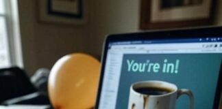 How Ordinary People Achieved Extraordinary Success Cluttered desk with coffee mug, laptop, deflated balloon.